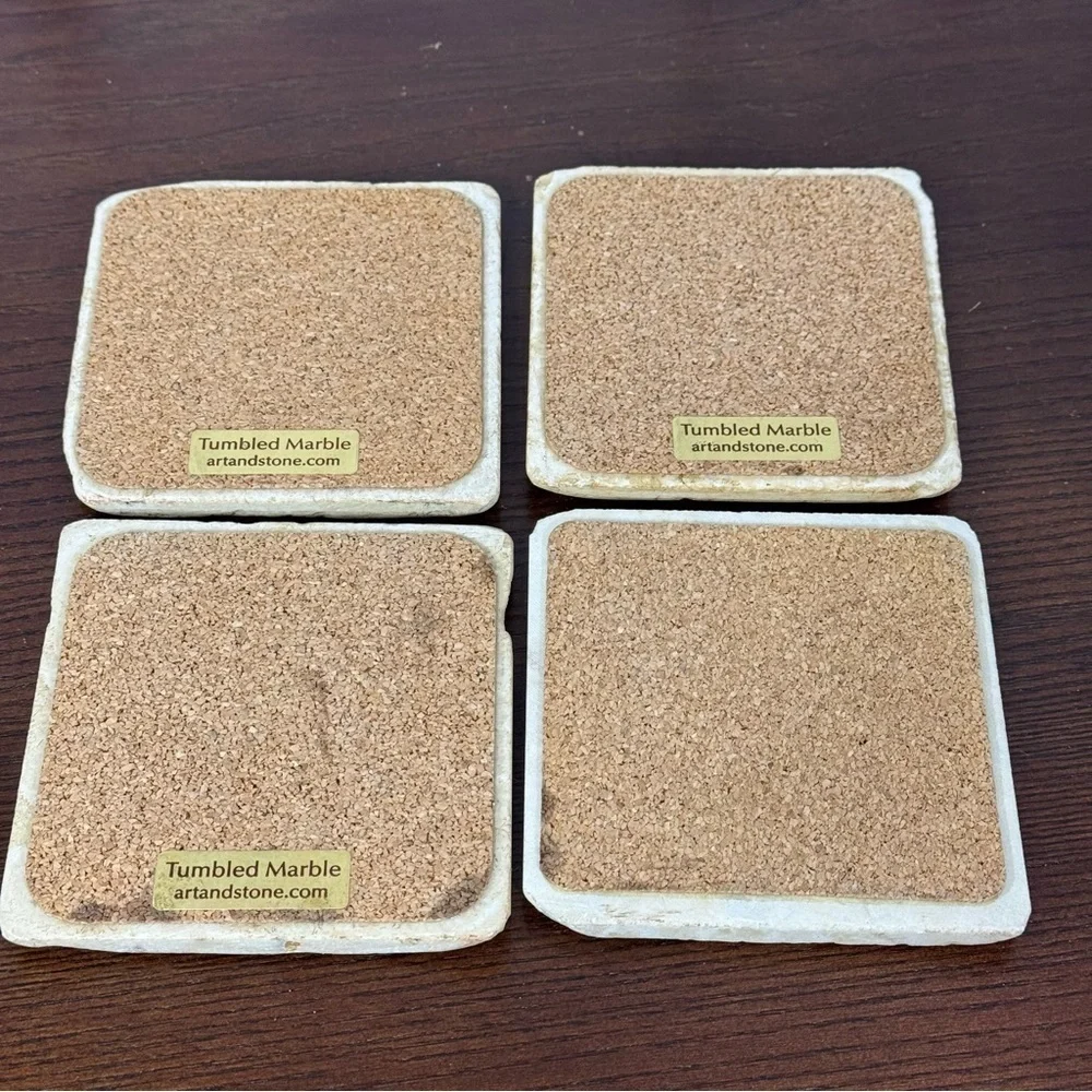 Art & Stone Tumbled Marble Coasters Tile  4 piece Set High Fashion Home Decor